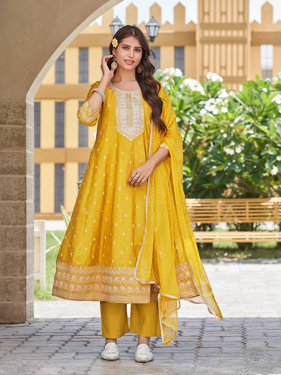 Aanchi renu roman silk anarkali style 3 pcs wholesale kurties online shopping