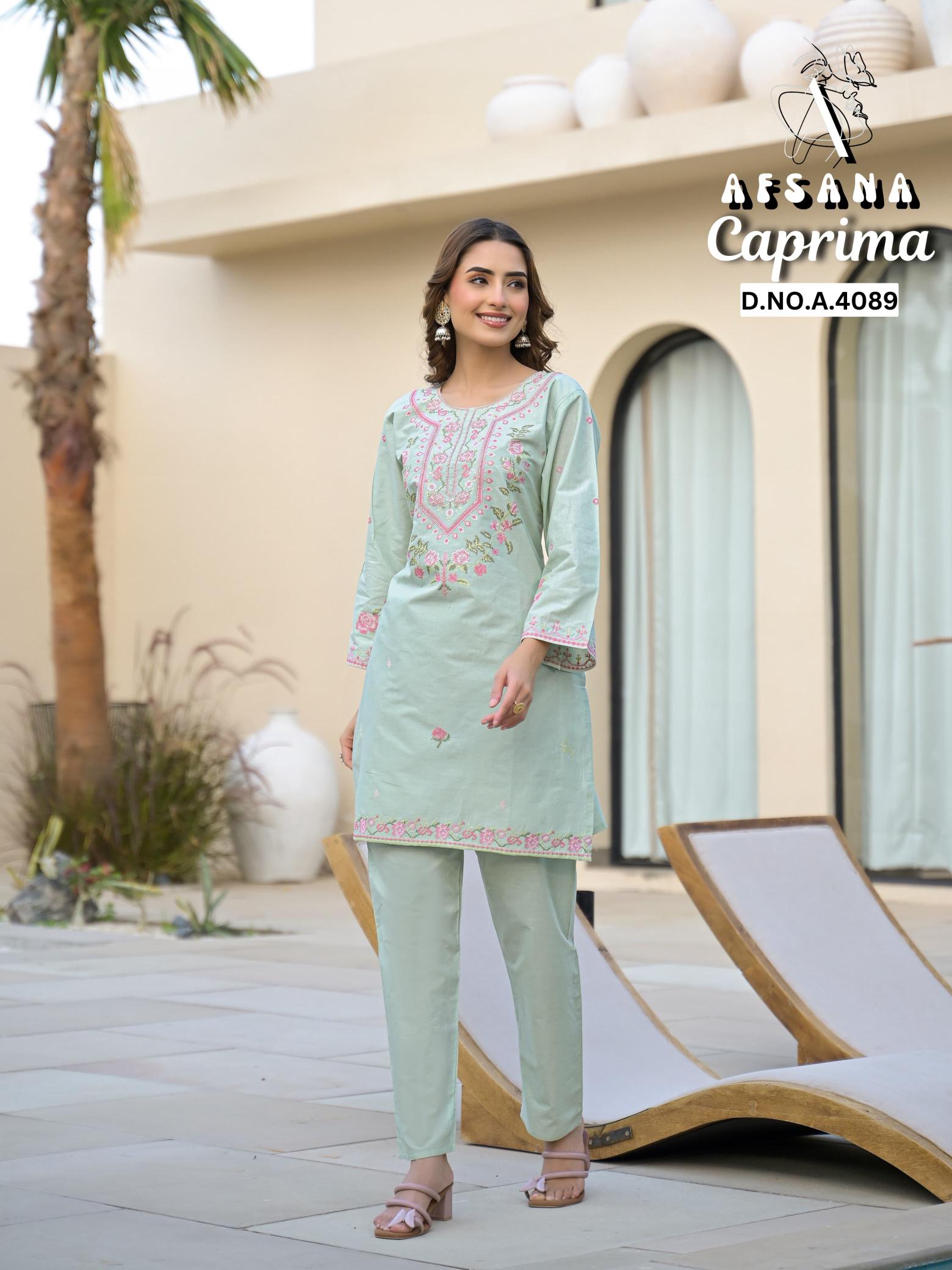 Afsana caprima cotton coord set branded kurtis manufacturers in india
