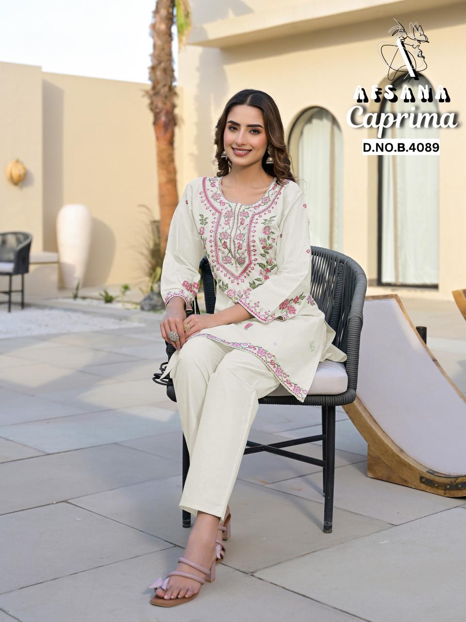 Afsana caprima cotton with embroidery coord set branded kurtis wholesale online