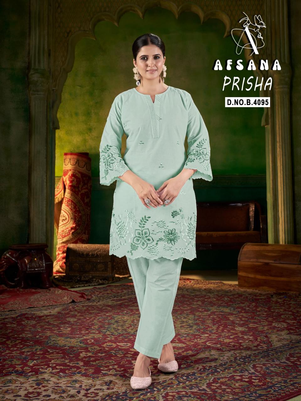 Afsana prisha cotton with embroidery coord set ladies kurti manufacturer