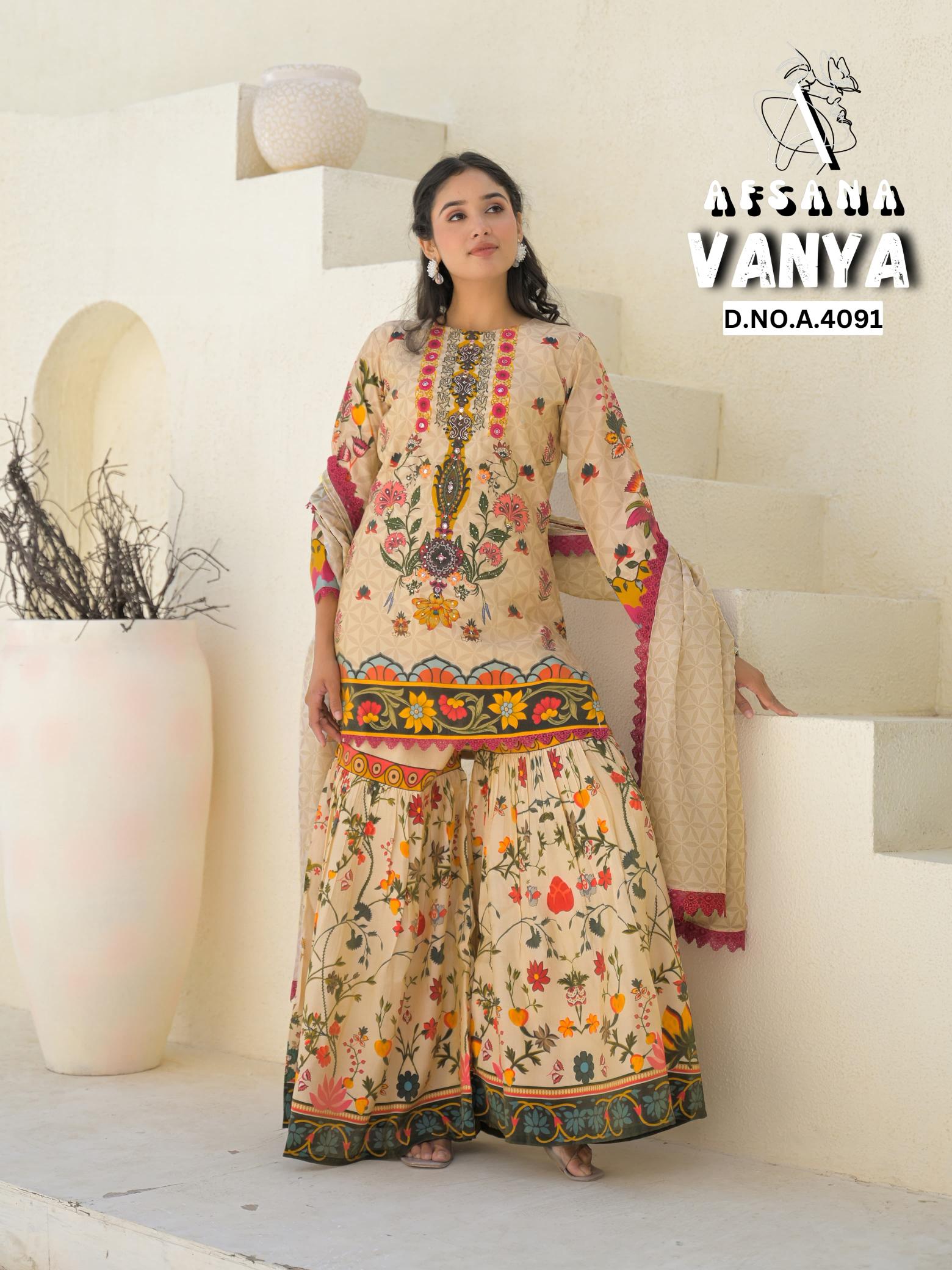 Afsana vanya seemar gold digital print khathli work catalog pakistani lawn suits wholesale in dubai