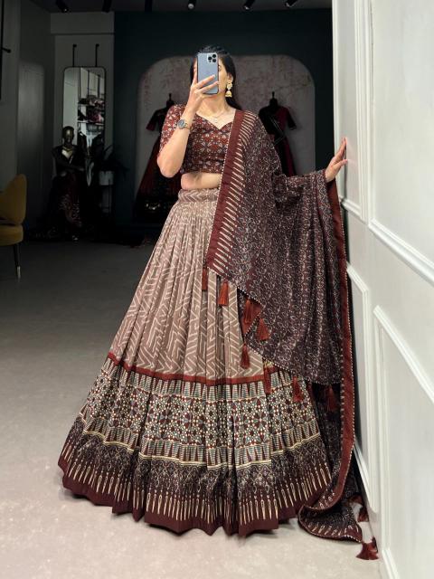 AJARAK 2 Tussar Silk Brown Surat lehenga choli wholesale price