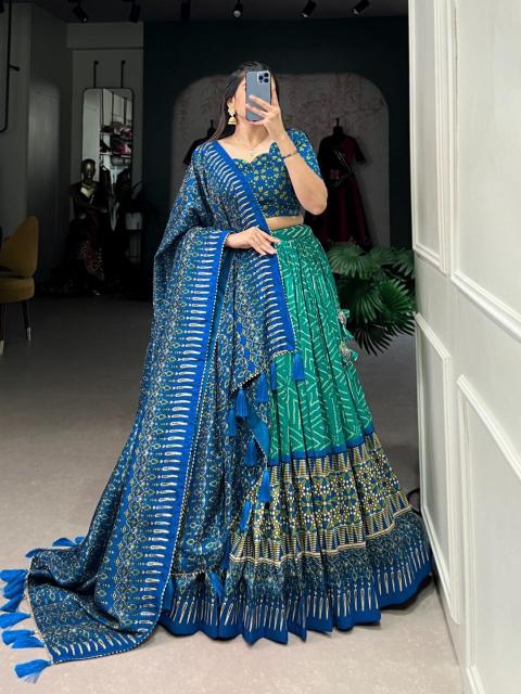 AJARAK 2 Tussar Silk Green Surat lehenga choli market