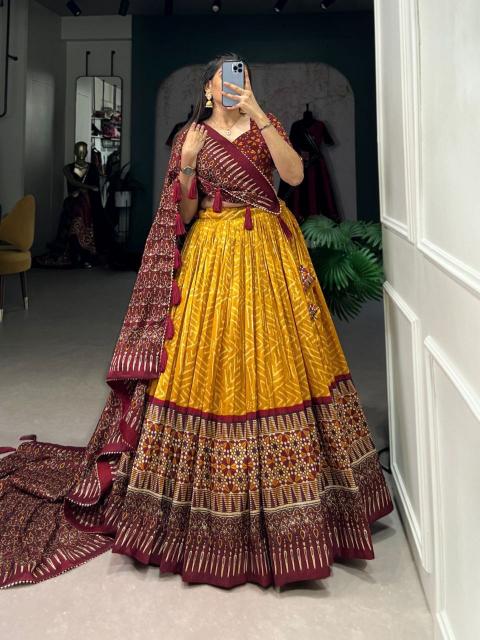 AJARAK 2 Tussar Silk yellow Lehenga choli wholesale market in Surat
