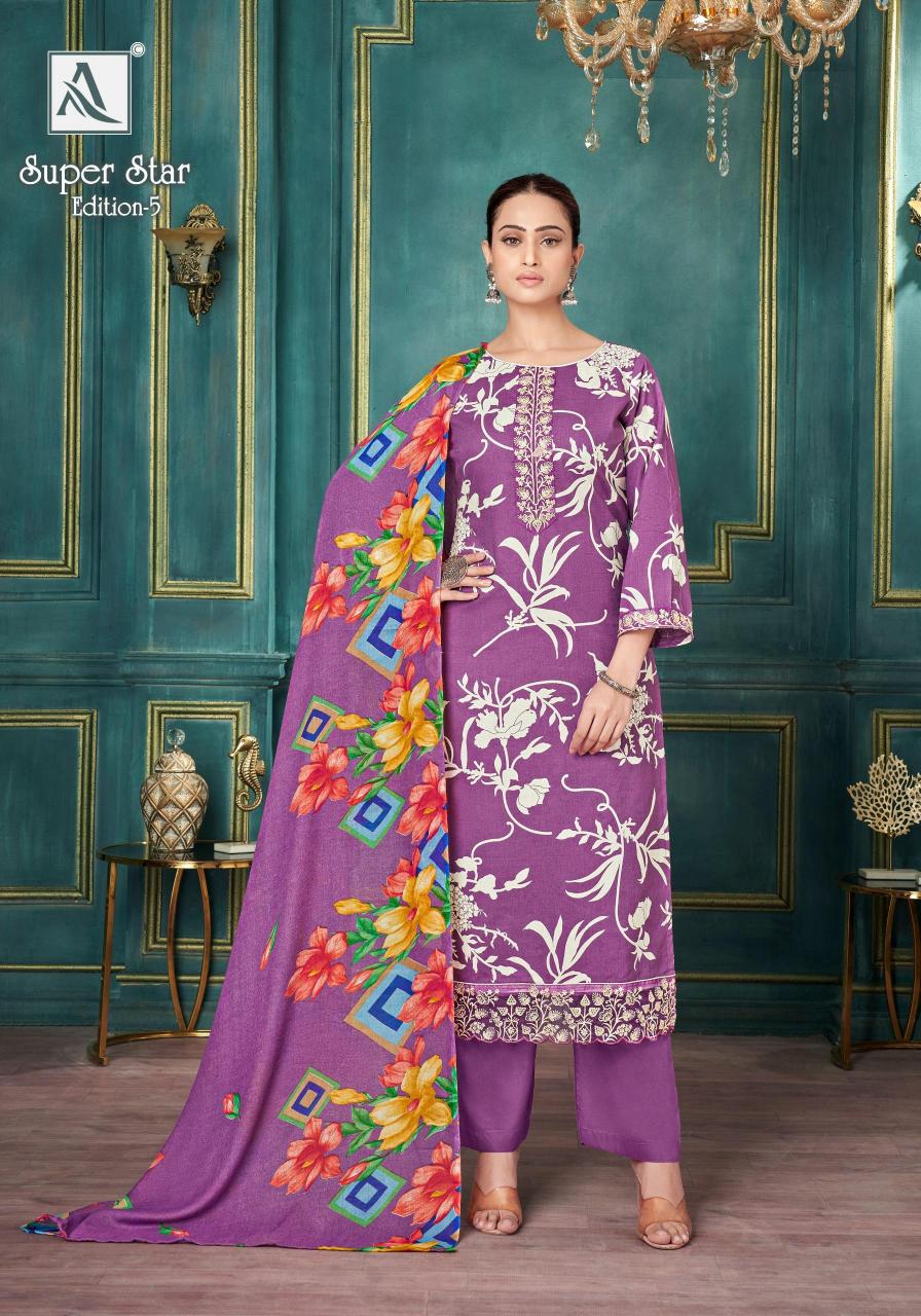 Alok suit super star 5 pure cambric print designer dress material online in india