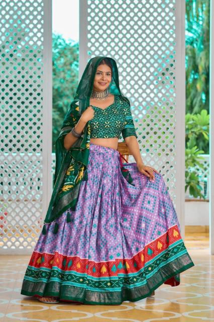 Amisha Tussar Silk Green Designer lehengas in Gujarat