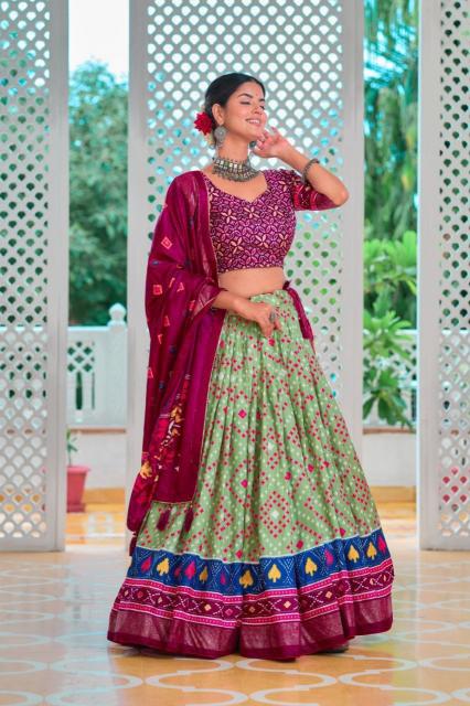 Amisha Tussar Silk Light Green Lehenga wholesalers in Gujarat
