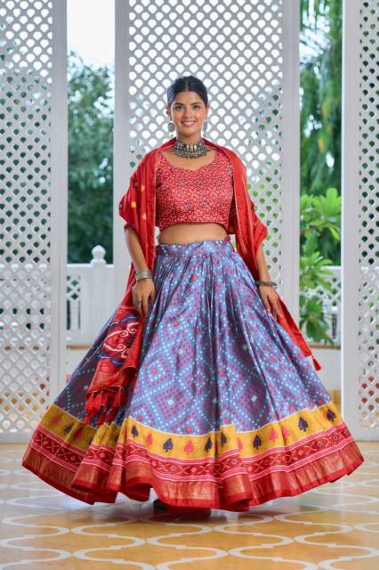 Amisha Tussar Silk red Bridal lehengas manufacturer in Gujarat