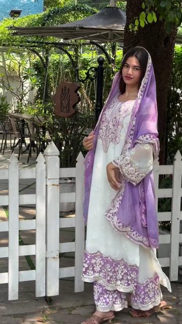 Astha heavy faux georgette top bottom dupatta branded kurti wholesale