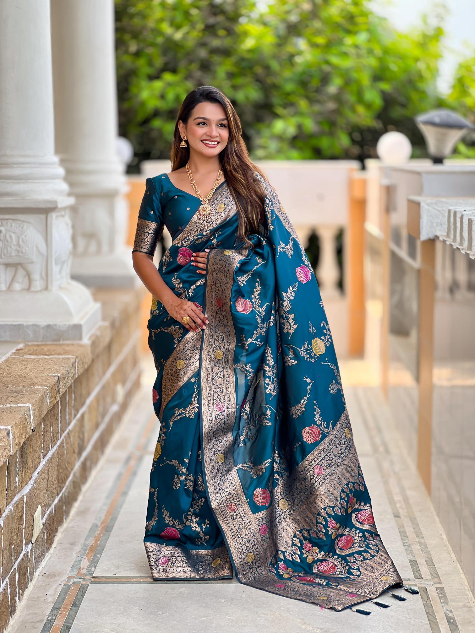 Banarasi - 2 soft banarasi silk meenakari indian modern touchup saree