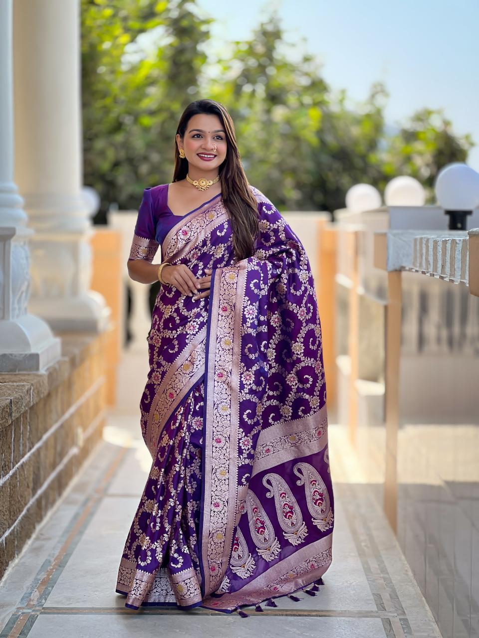 Banarasi-6 soft silk with zari weaving meenakari touchup biba saree online shopping india