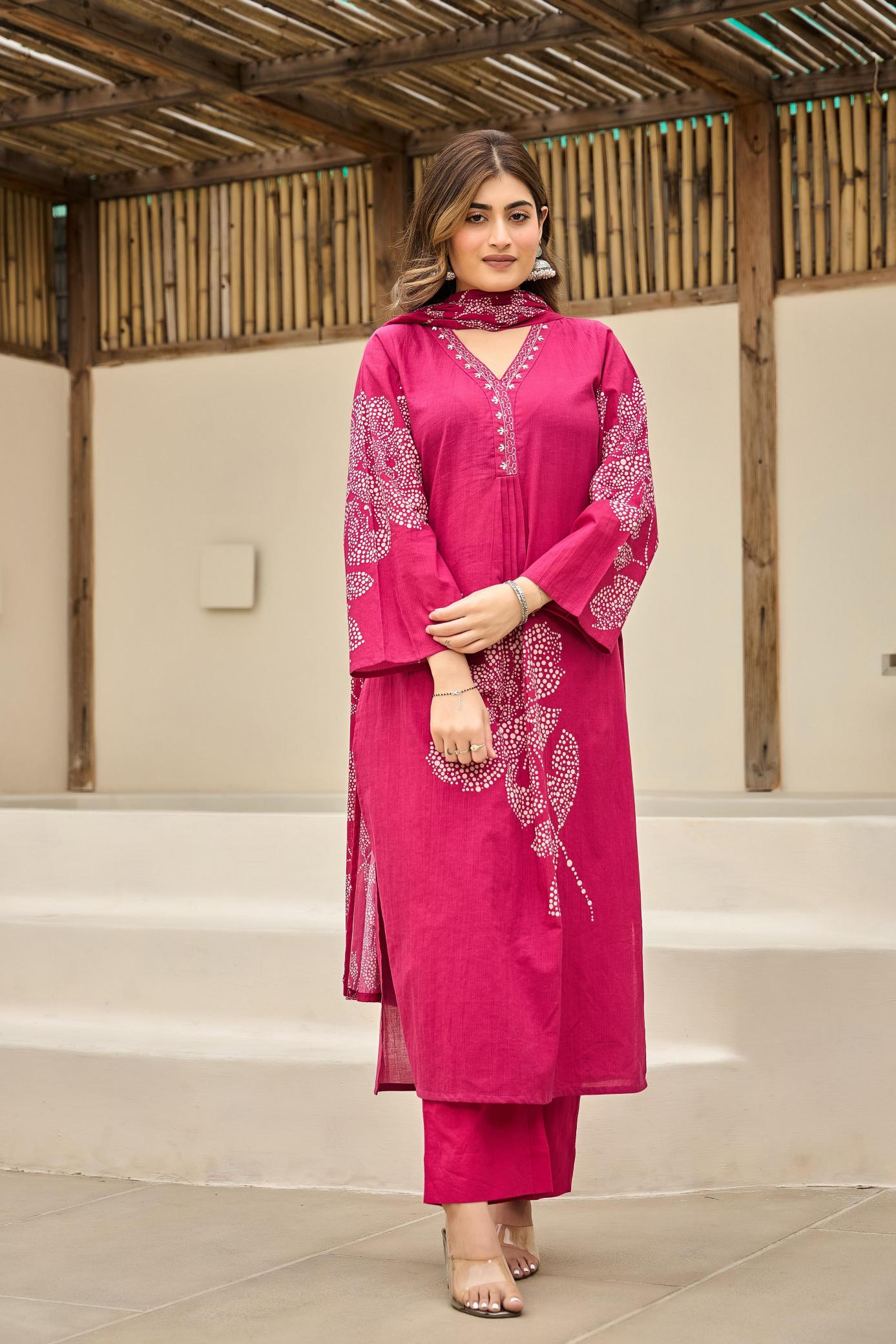 Beautiful cotton digital print 3 pcs suit kurti manufacturer in india