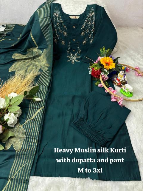 Beautiful premium diable muslin top bottom dupatta ladies kurti manufacturers