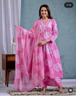 Beautiful printed hand mirror work top plazzo dupatta branded kurtis manufacturers in india