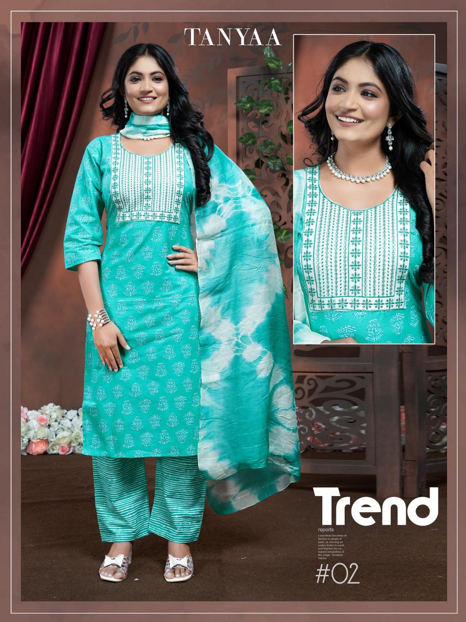 Beauty queen tanyaa cambric print top bottom dupatta kurti manufacturer in mumbai