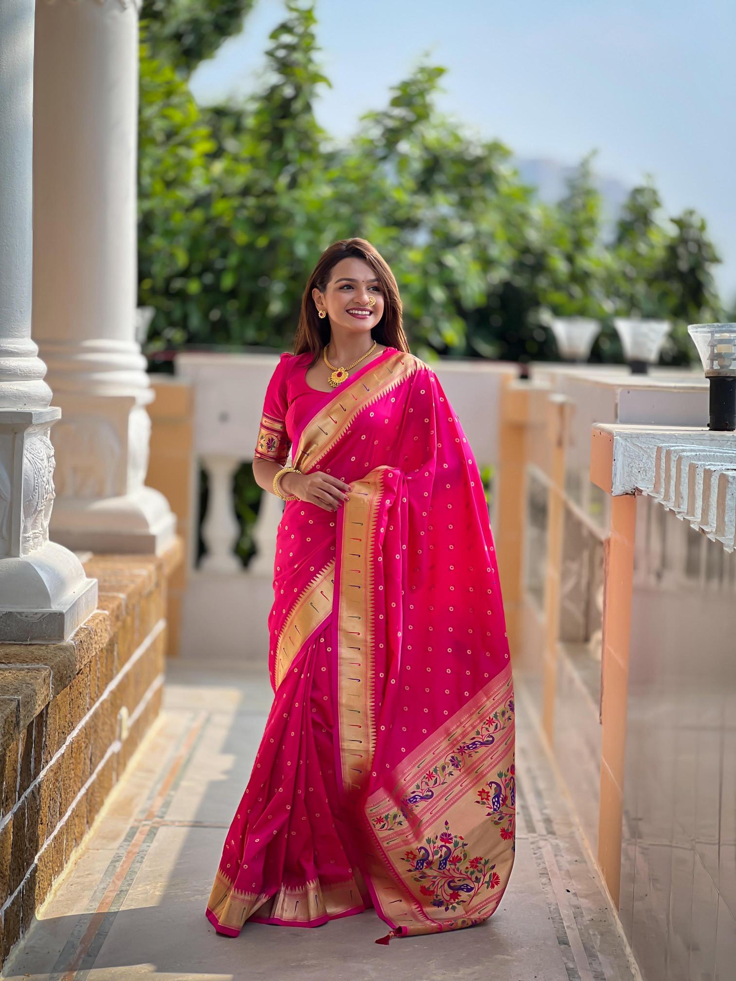 Bindi paithani soft silk zari weawing bindi design saree indian wear