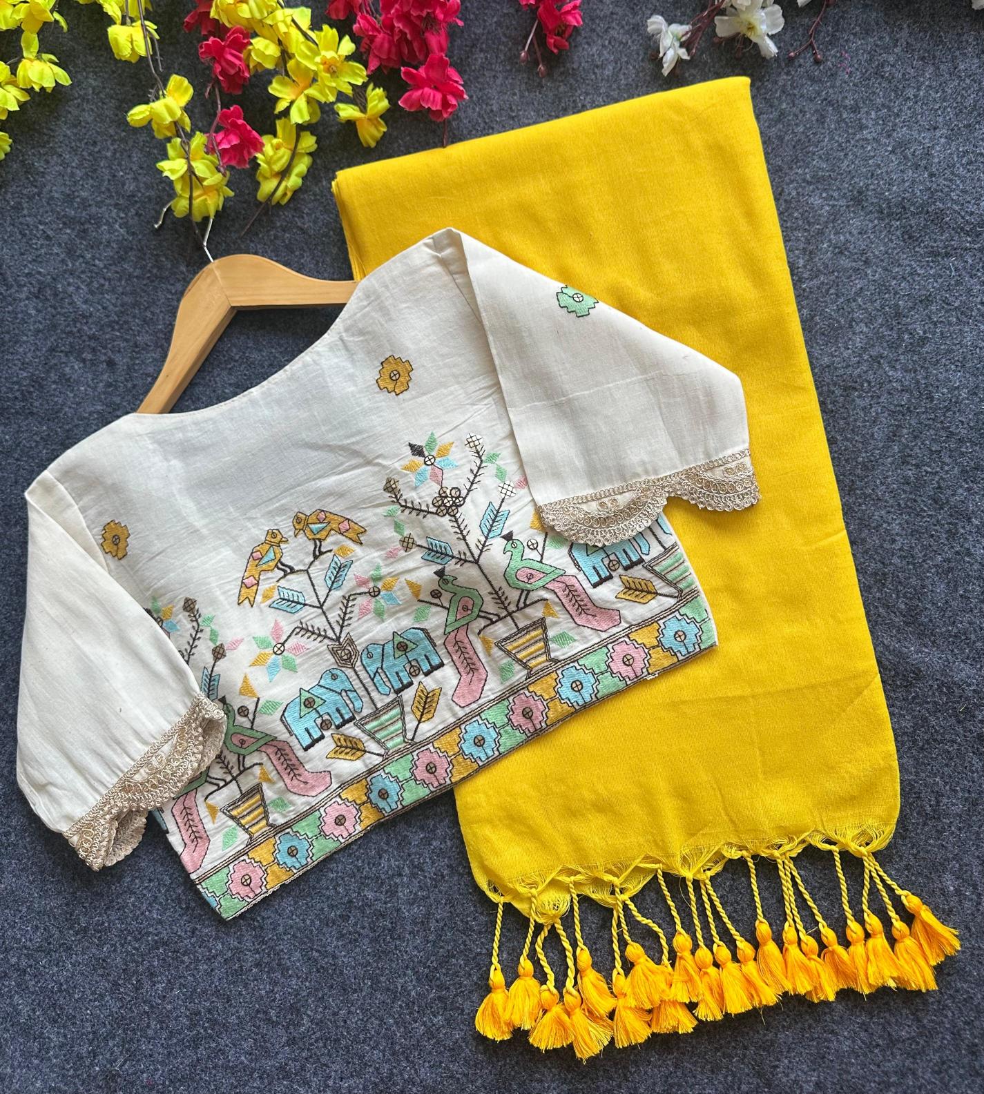 Blousewala presenting khadi cotton indian saree for woman with blouse