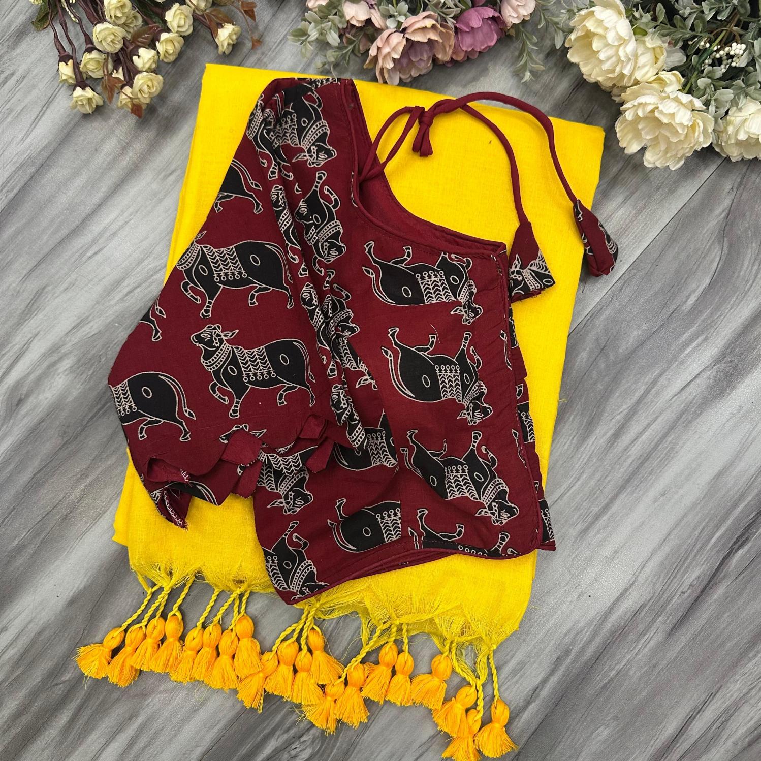 Blousewala presenting khadi cotton saree with blouse online india
