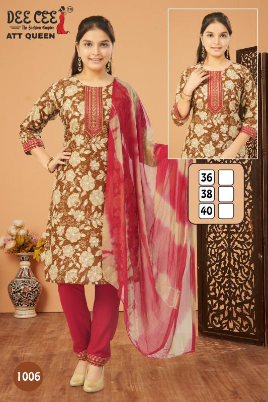 DEECEE ATT-QUEEN CHICKEN COTTON PRINT STRAIGHT 3 pcs klang indian kurtis