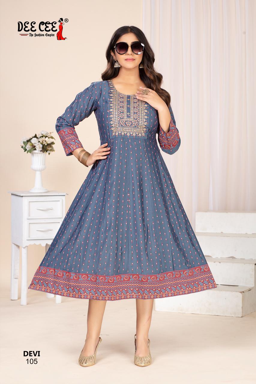 Deecee devi chanderi long kali style kurti manufacturers in india