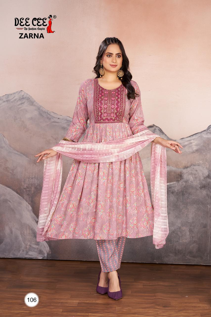 Deecee zarna rayon foil print top bottom dupatta premium kurti manufacturer