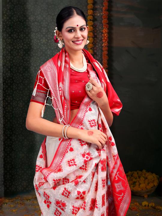 DEVISTUTI by Astita fancy designer linen Cotton fabric saree wholesale with latkan 