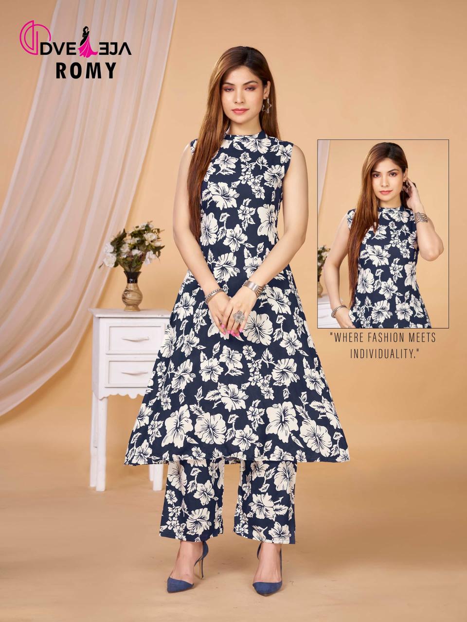 Dveeja fashion romi series reyon prints coord set premium wholesale clothing