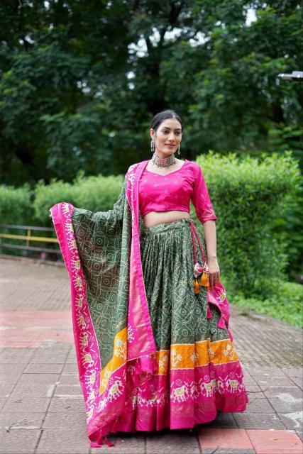 Ekta bandhni Dola Silk Pink Wholesale designer lehengas in Gujarat