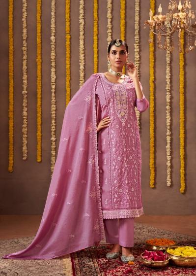 Fourdots sharvani chinon with lakhanavi work indian chikan dress material 