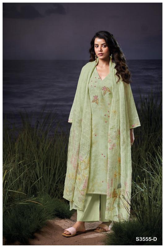 Ganga evanna 3555 cotton linen printed dress materials wholesale