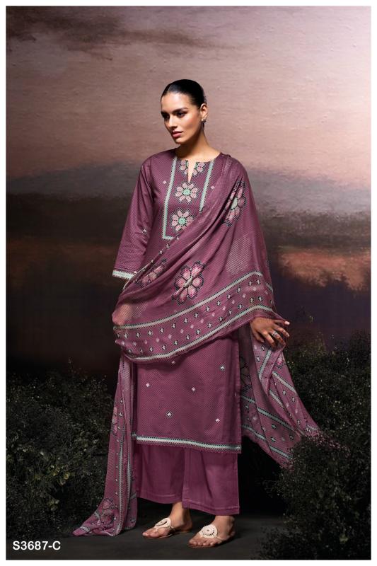 Ganga gulzara 3687 cotton satin printed balar cotton dress material wholesale