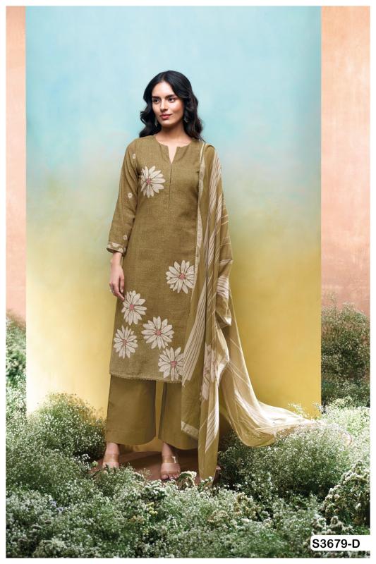 Ganga kalani 3679 cotton linen print wholesale dress materials in surat