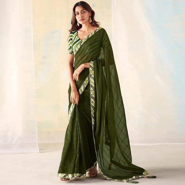 GC bright cheks georgette silk indian ethnic wear saree