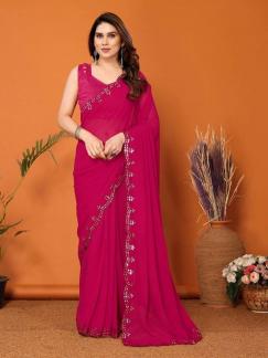 GC bright georgette saree with mirror work wholesale sarees in surat with low price
