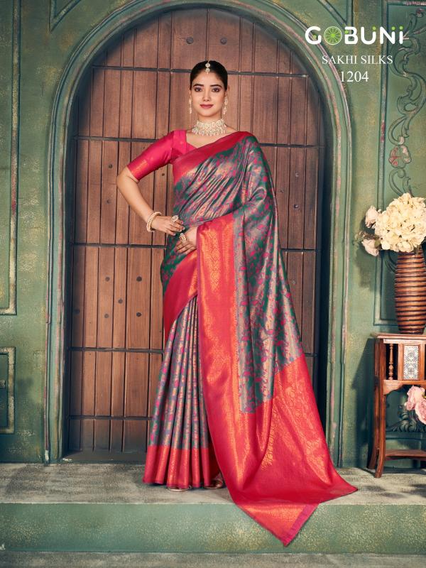 Gobuni sakhi zari silk sarees with blouse wholesalers in india 