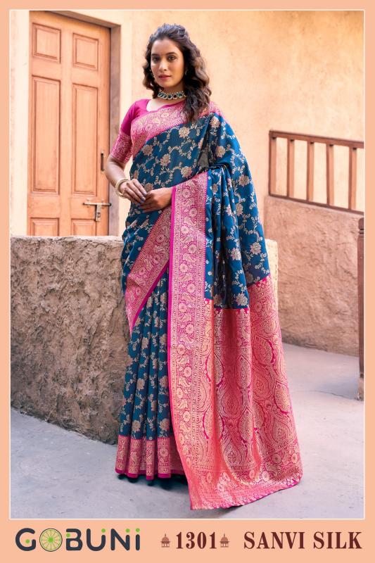 Gobuni sanvi silk traditional saree with blouse wholesale surat market