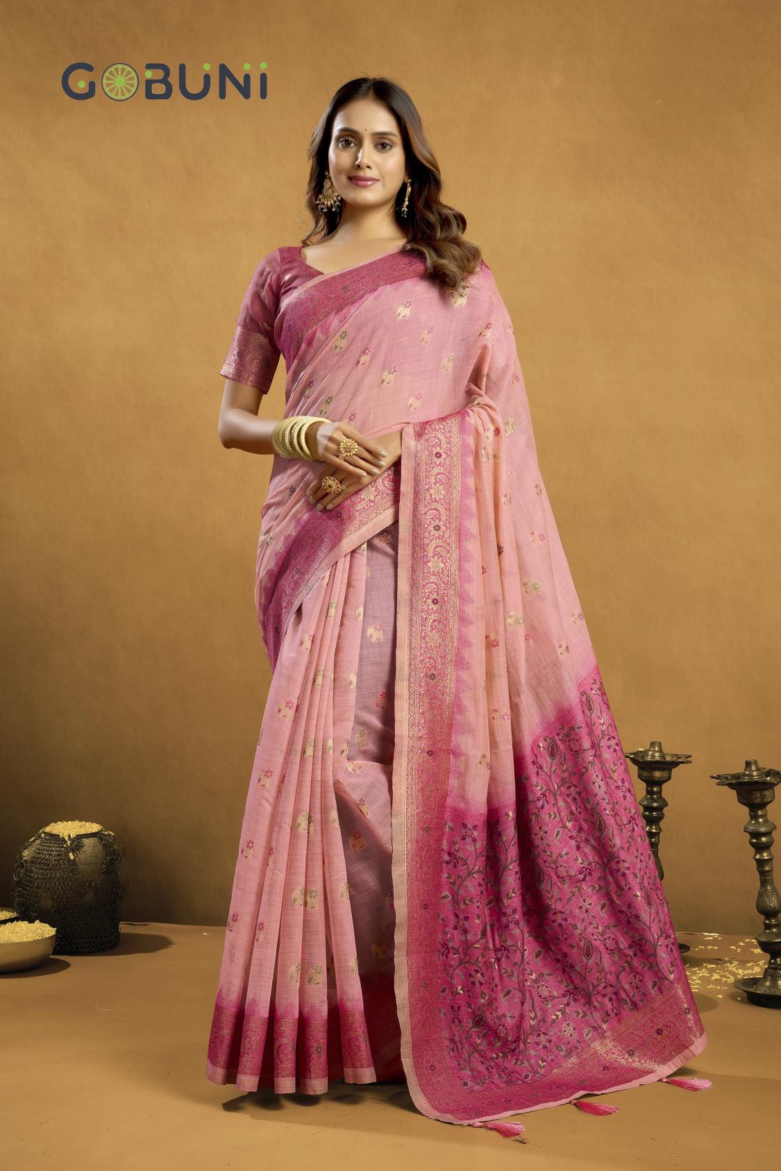 Gobuni sindoor spun cotton indian saree for women