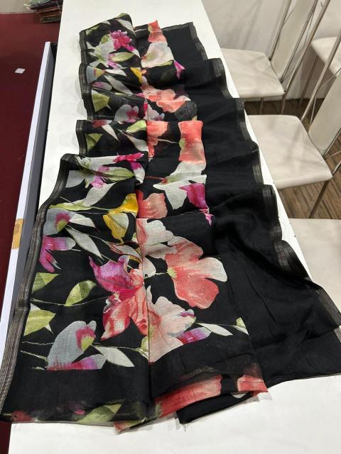 Handloom linen floral digital print saree surat wholesale market