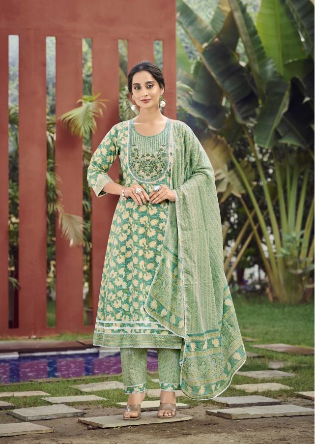 Hinaya simi vol 2 cotton cambric print top bottom dupatta best kurti manufacturer in india
