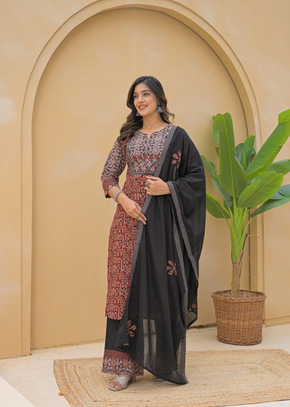 Jaipur cotton kurti plazzo dupatta 3 pcs kurtis with price in India