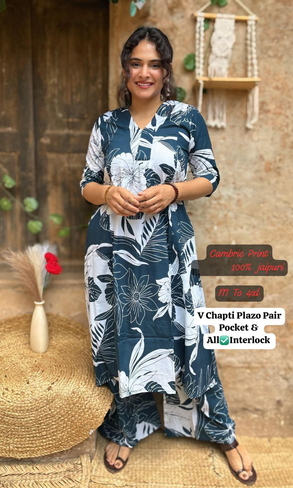 Jaipuri cotton coord set with pocket kurti for women manufacturer