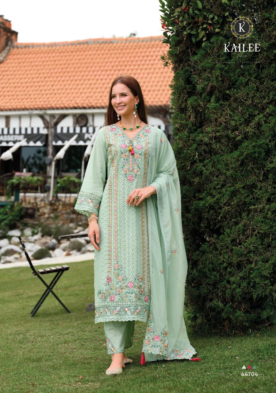 Kailee fashion gulzar pure cotton 3 pcs catalog ethnic indian kurtis online