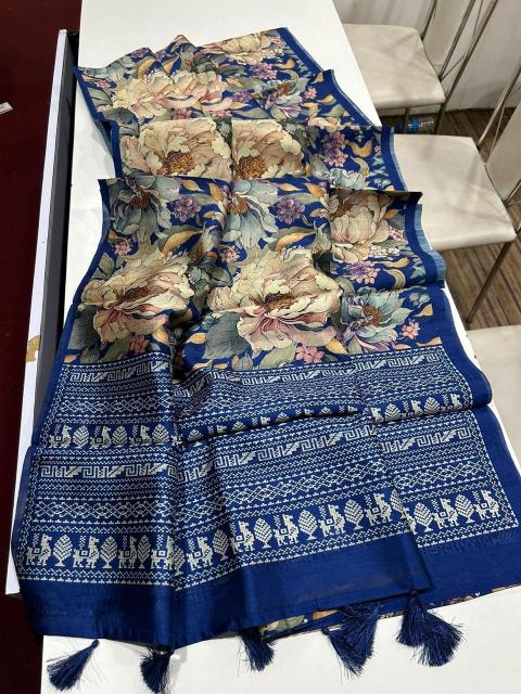Kalamkari digital print floral design indian fashion saree