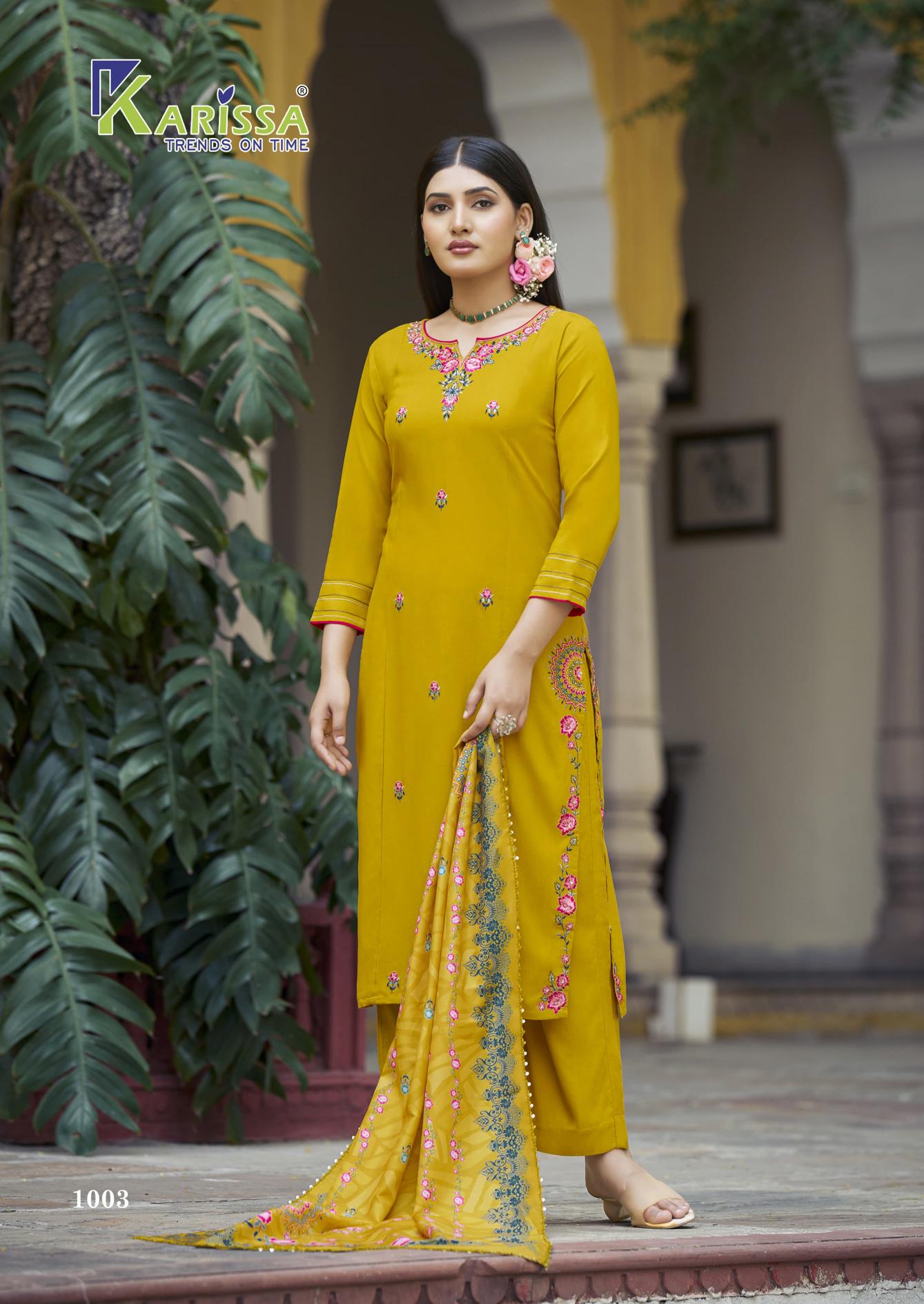 Karissa aastha premium liva reyon top bottom dupatta kurtis manufacturers in india