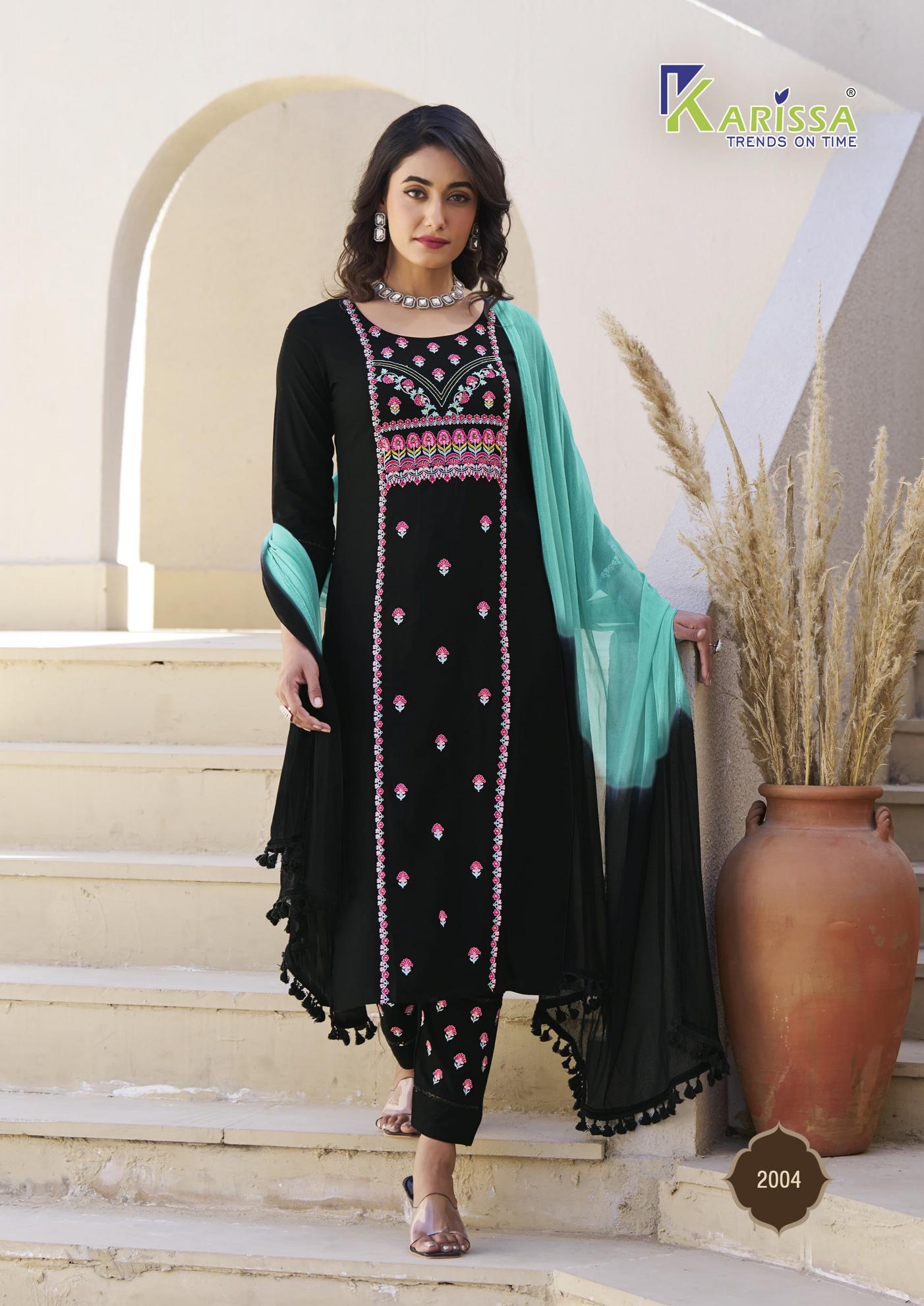Karissa kasida vol 2 liva rayon top bottom dupatta kurtis manufacturers in india