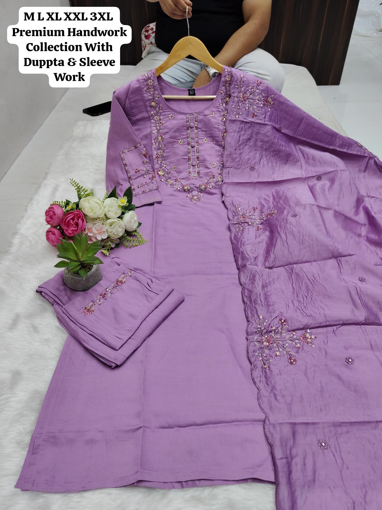 Karma premium silk party wear dress 3 pcs kurti set for women india