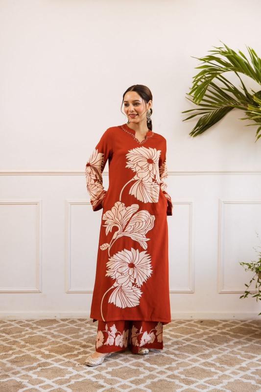 Karma pure german rayon designer printed kurti plazzo catalog fancy indian kurtis online australia