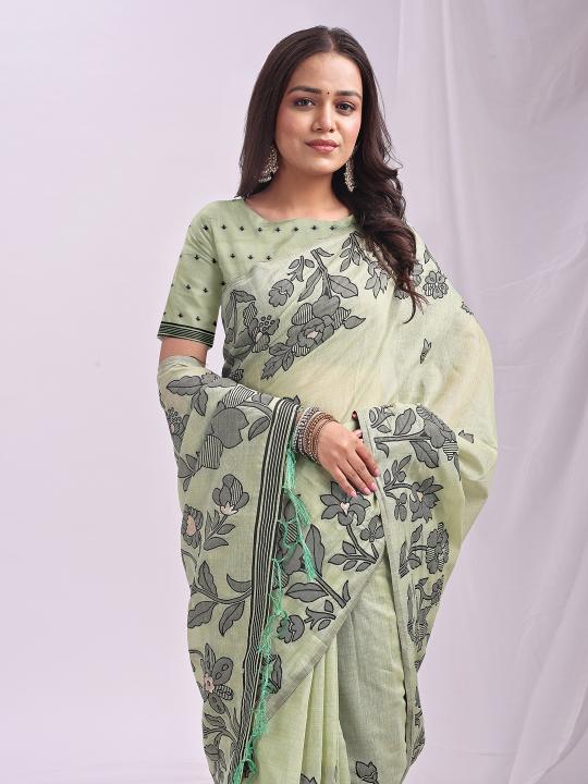 KASHIRA by astita fancy designer linen Cotton fabric saree wholesale with latkan 