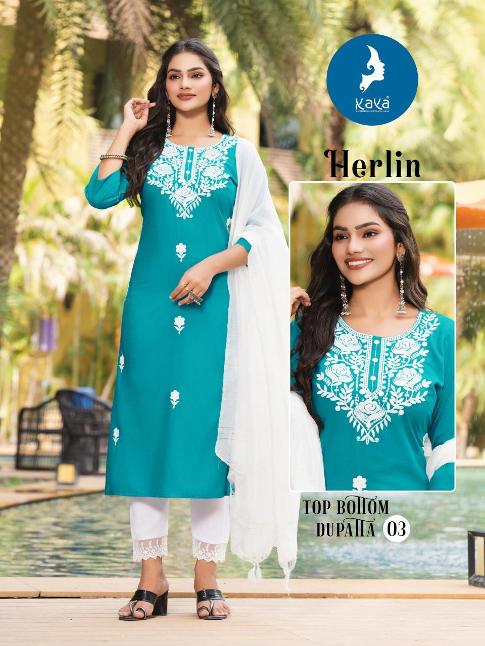 Kaya kurti herlin reyon slub 3 pcs concept direct manufacturer of kurtis