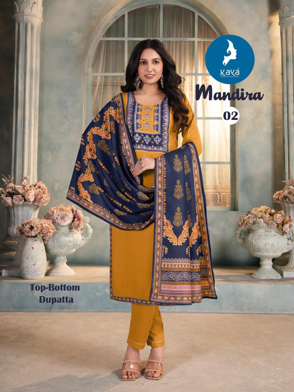 Kaya kurti mandira reyon print top bottom dupatta kurti manufacturer